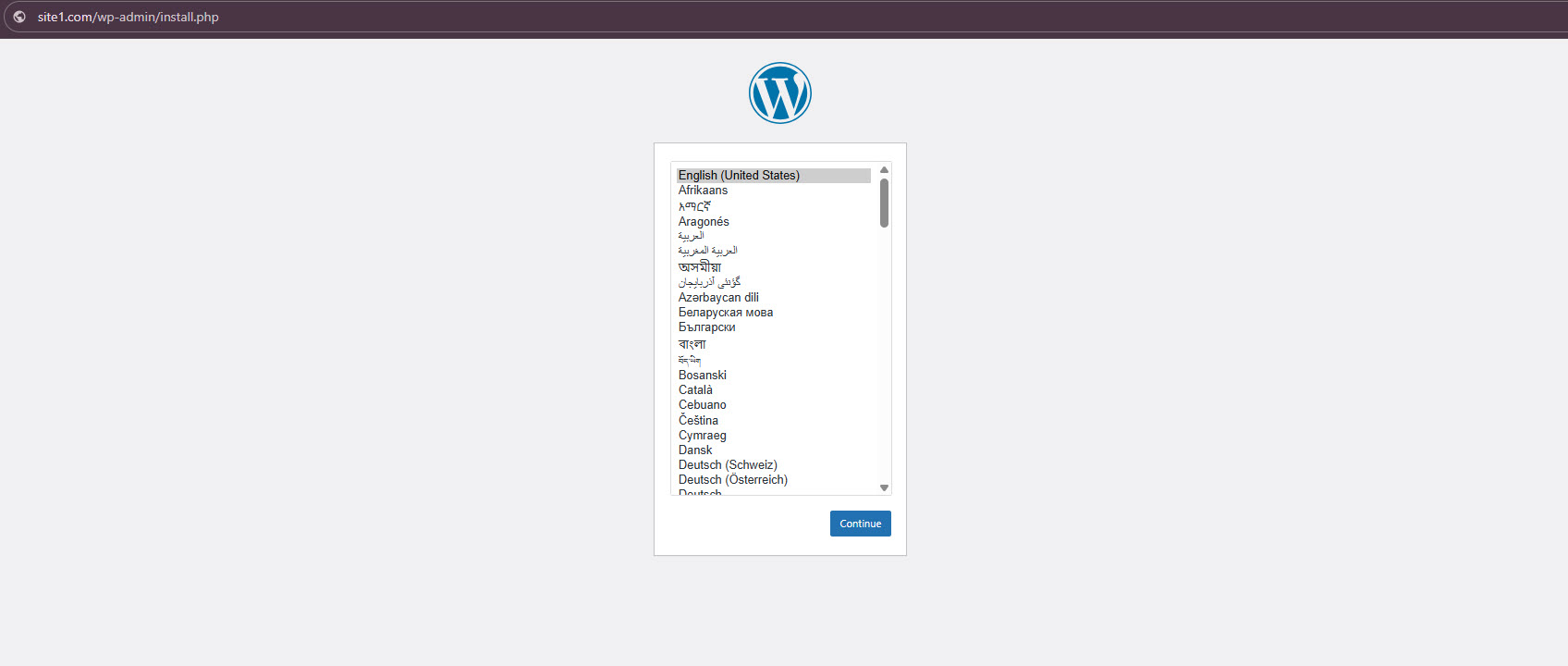 WordPress installation success page on Chrome browser