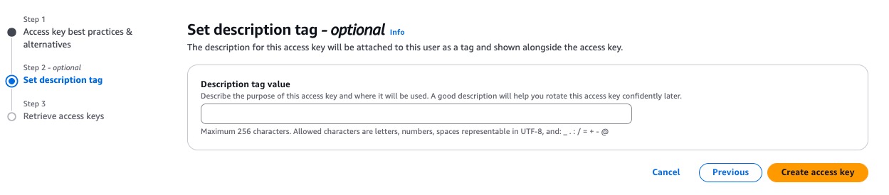 Screenshot to create the access key