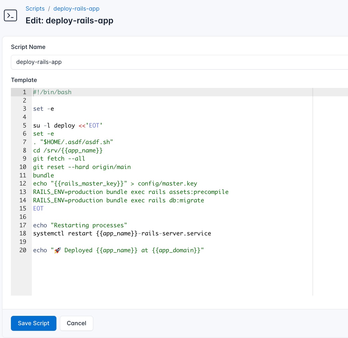 Screenshot of deploying Rails application