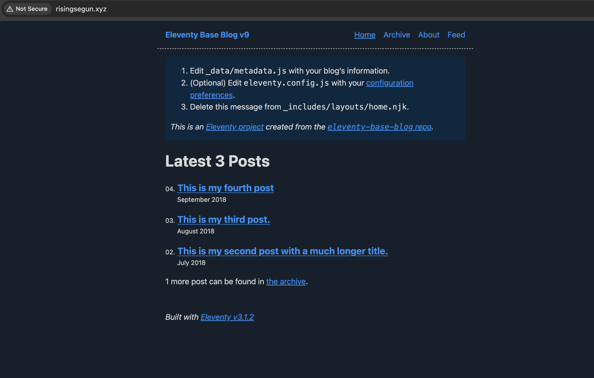 Screenshot showing Eleventy Site running