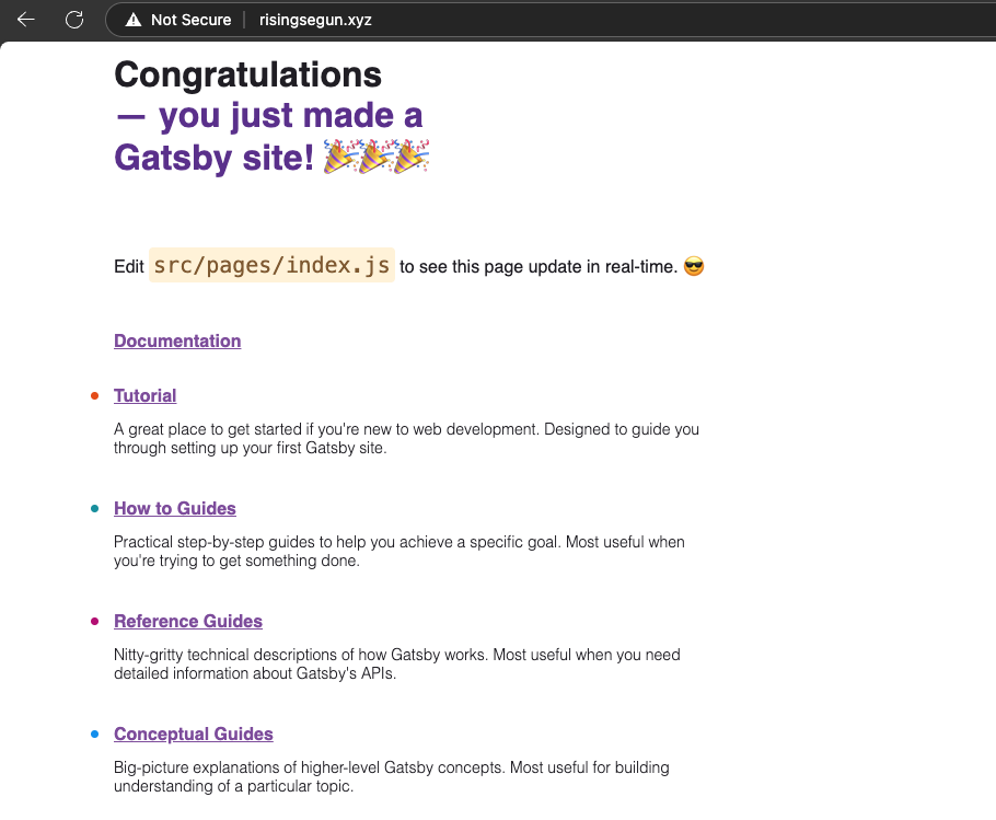 Screenshot showing Gatsby Site running