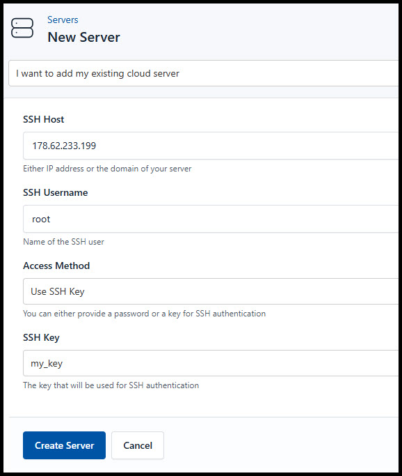 Screenshot of Server setup