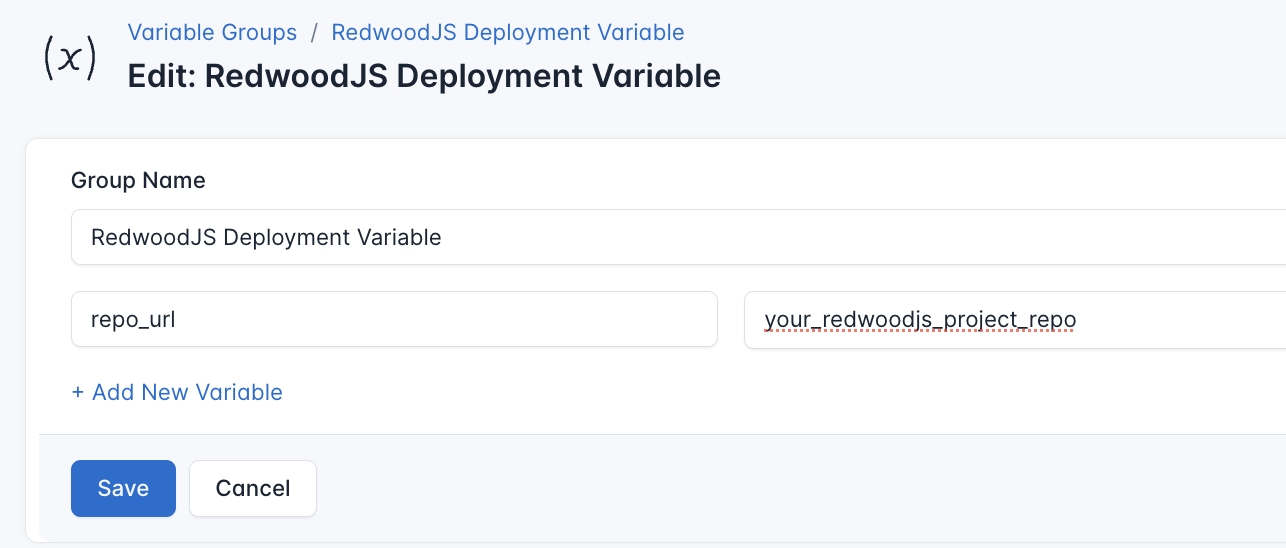 Screenshot of adding a new variable group
