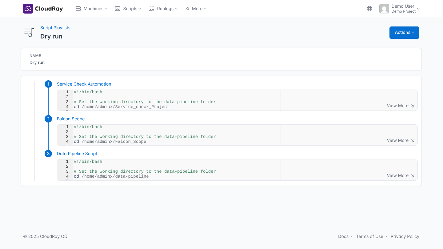 CloudRay script playlists